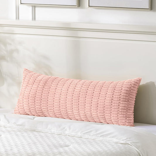 Fancy Homi Blush Pink Long Body Lumbar Lumbar Decorative Throw Pillow Covers 20x54 Inch for Bed Couch Bedroom Bench, Soft Corduroy Rectangle Solid Pillow Case, Rustic Farmhouse Boho Room Decor