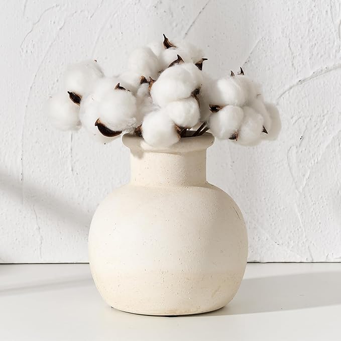 SIDUCAL Ceramic Rustic Farmhouse Vase | 6 Inch Pottery Decorative Boho Flower Vase for Home Decor, Table, Living Room, Bathroom Decoration, Shelf Decor, Mantel, Wedding, White