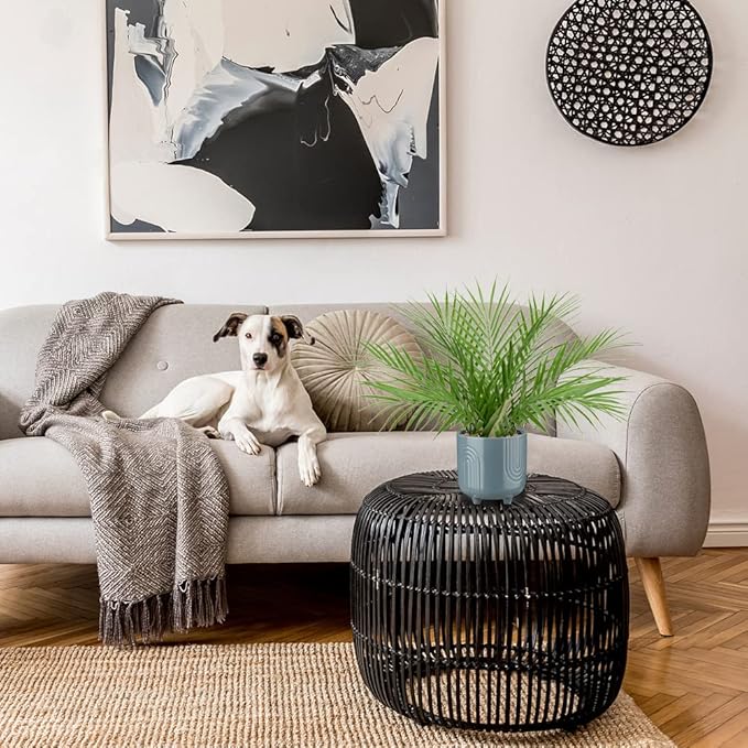 Hollyone Large Artificial Potted Plants Fake Palm Plants 16" Faux Green Plant Tropical Palm Tree in Blue Ceramic Pots for Home Room Office House Indoor Decoration