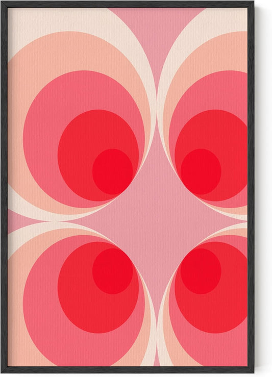 HAUS AND HUES Colorful Abstract Wall Art - Minimalist Retro Picture for Living Room Decor, Red and Pink Modern Wall Art Painting (Pink Mod, Black Frame, 24x36)