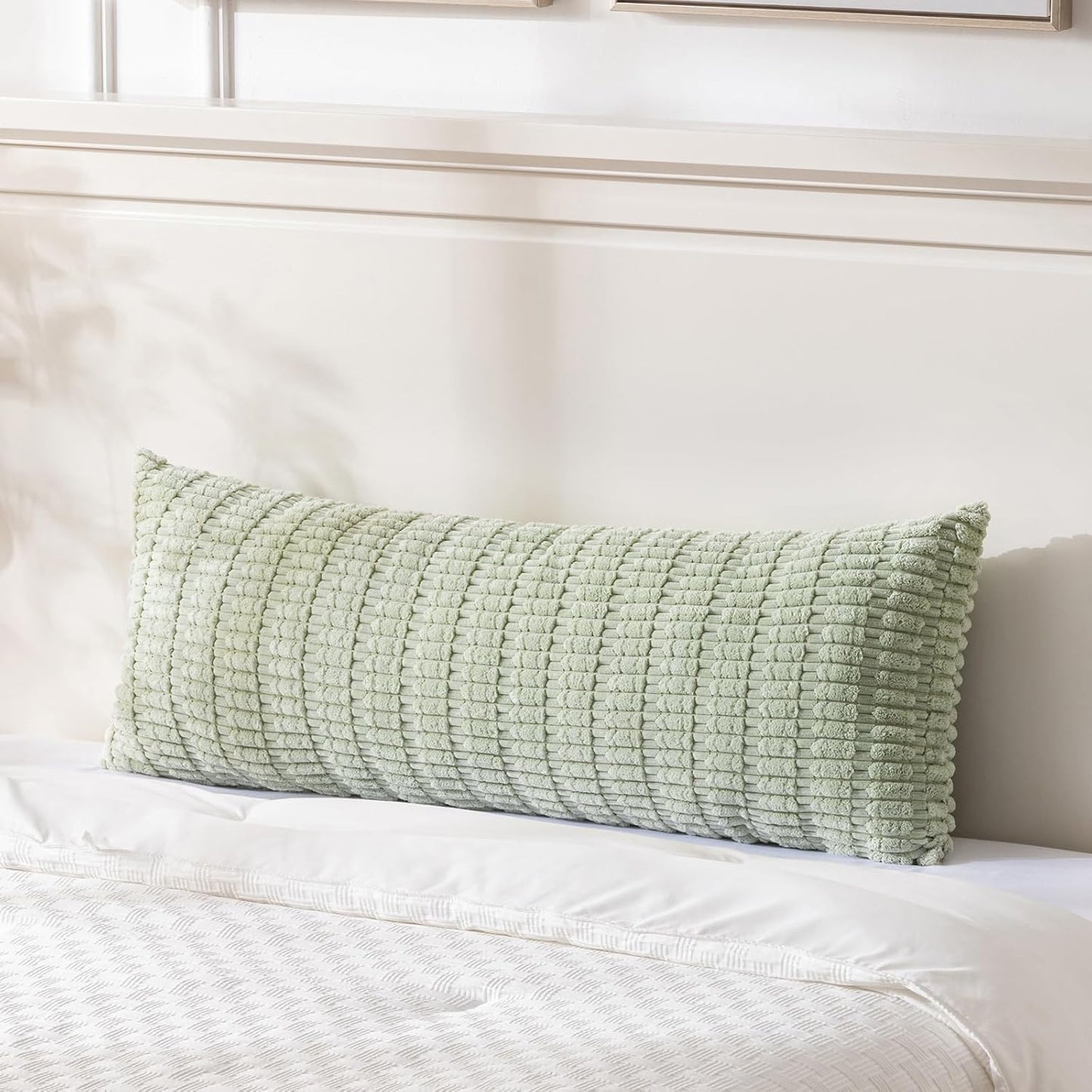 Fancy Homi Sage Green Long Lumbar Decorative Throw Pillow Covers 20x54 Inch for Bed Couch Bedroom, Soft Corduroy Rectangle Solid Cushion Case 50x137 cm, Rustic Farmhouse Boho Room Decor