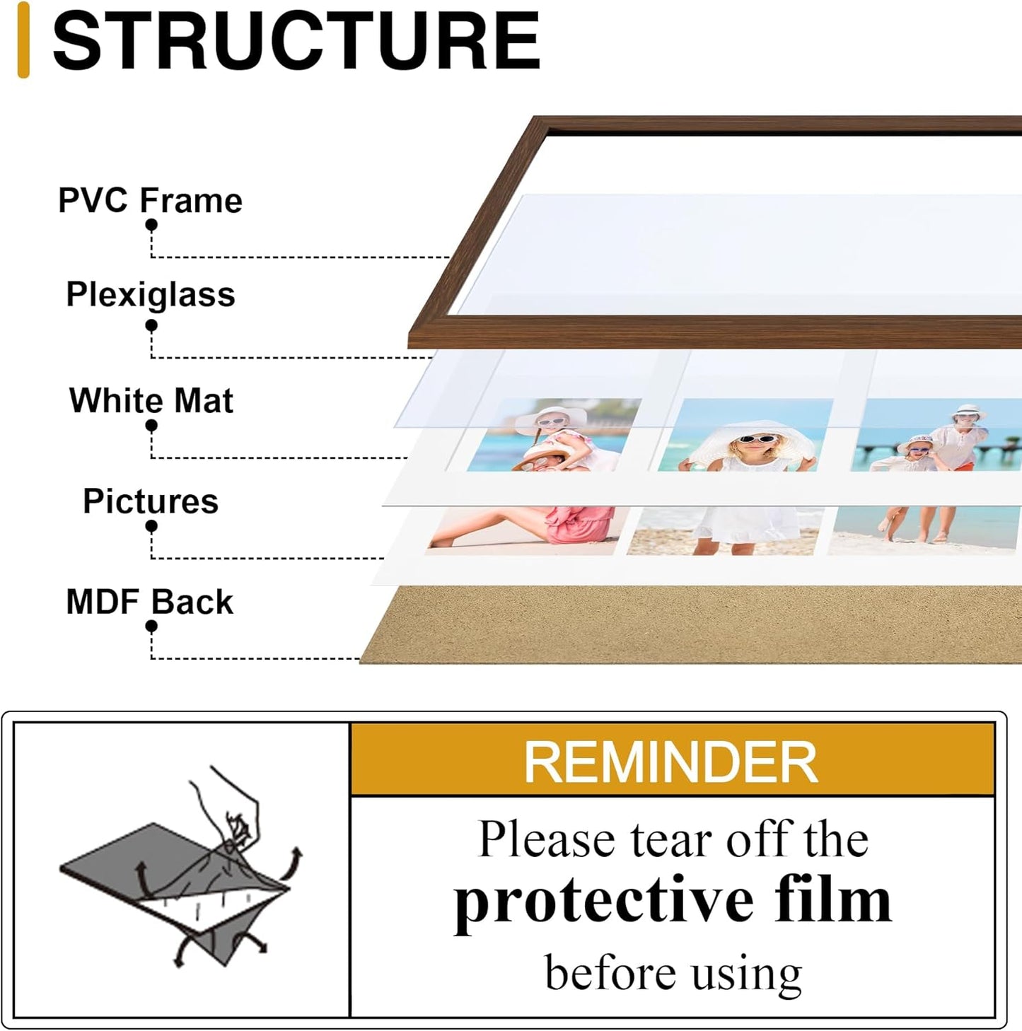 decorUhome 8x14 Picture Frames Collage Wall Decor, Display 3Pcs 4x6 Photos with Mat or 1Pcs 8x14 Unmatted, 3 4x6 Collage Picture Frames for Wall Mounting, Brown