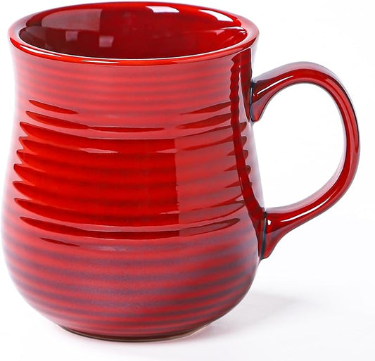 21 oz Large Ceramic Coffee Mugs, Pottery Mug Handmade, Ceramic Tea Cups with Handle for Office and Home, Dishwasher and Microwave Safe (Red)