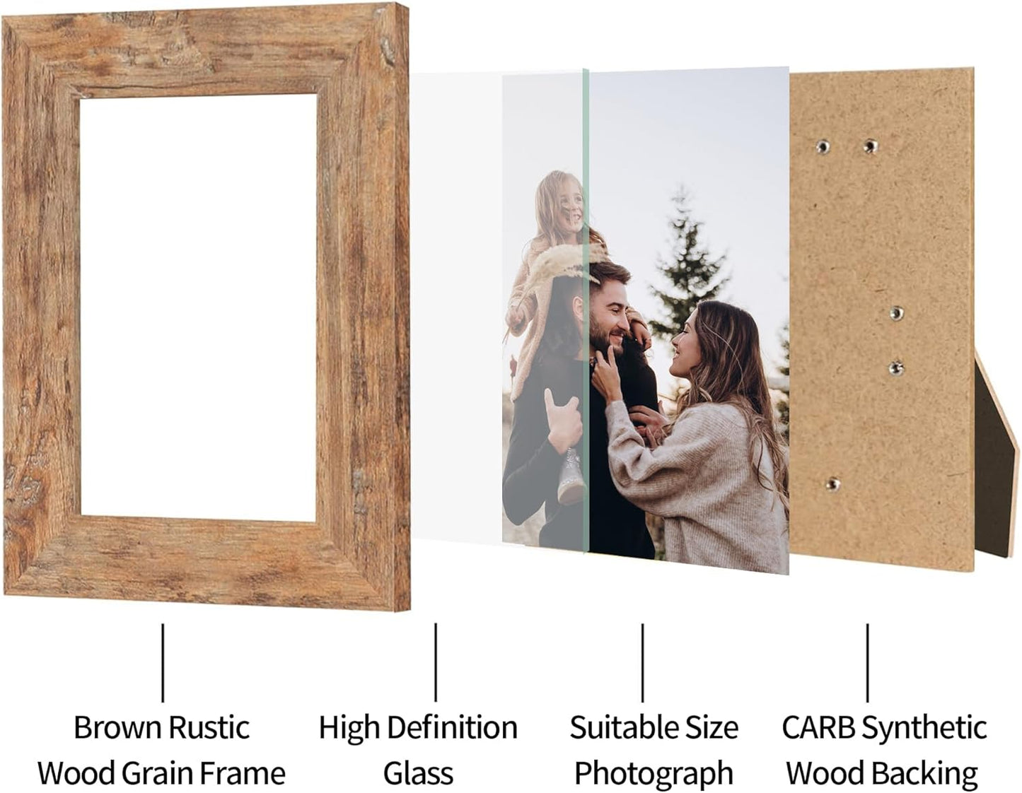 iRahmen 4x6 Picture Frame Set of 4 with High Definition Real Glass, Mixed Color Wood Photo Frames for Desktop Display and Wall Mounting