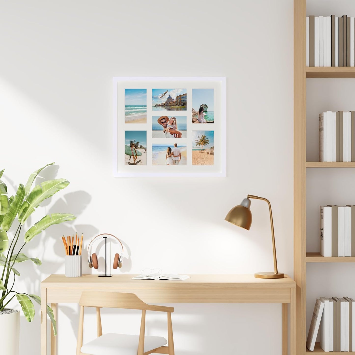 decorUhome 15x17 Picture Frames Collage Wall Decor, Display 7Pcs 4x6 Photos with Mat or 1Pcs 15x17 Unmatted, 7 4x6 Collage Picture Frames for Wall Mounting, White