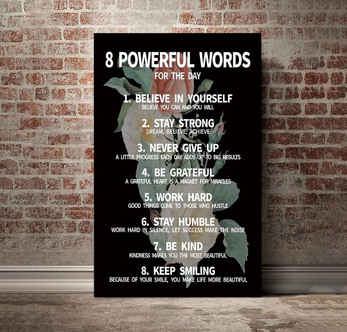 Inspirational Office Quotes Sayings - 8 Powerful Words for The Day Canvas Decoration Paintings with Flower Background Suitable for Office School Library Home Wall Hangings HD Print-28 inch x 44 inch
