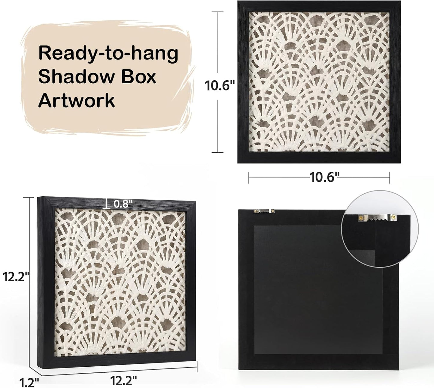 FOLKOR Framed Abstract Wall Art Apartment Living Room Decoration, 12" Handmade Rice Paper Black and White Shadow Box Artwork, Geometric Beach House Decor Wall Hanging Sculpture Gallery Art Decor