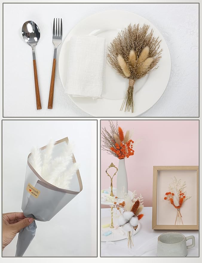 xin's convey DIY Autumn Natural Dried Flower Kit, Dried Flower Bouquets for Vase, Table Decorations(Orange)