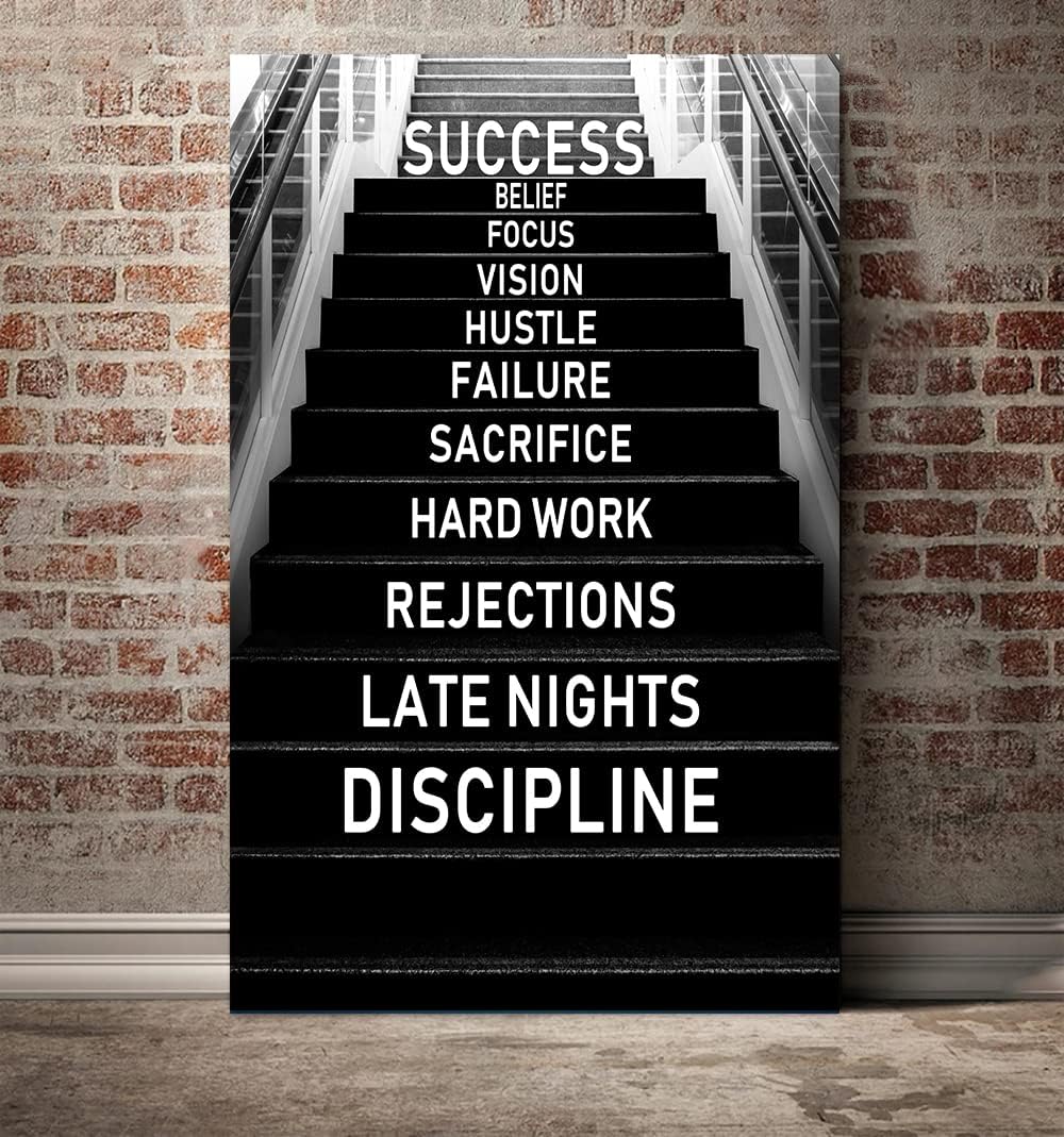 Large Inspirational Wall Art - Black and White Success Poster Positive Quotes Wall Decor Modern Motivational Artwork for Office Home, Framed & Stretched 28 x 44 inch