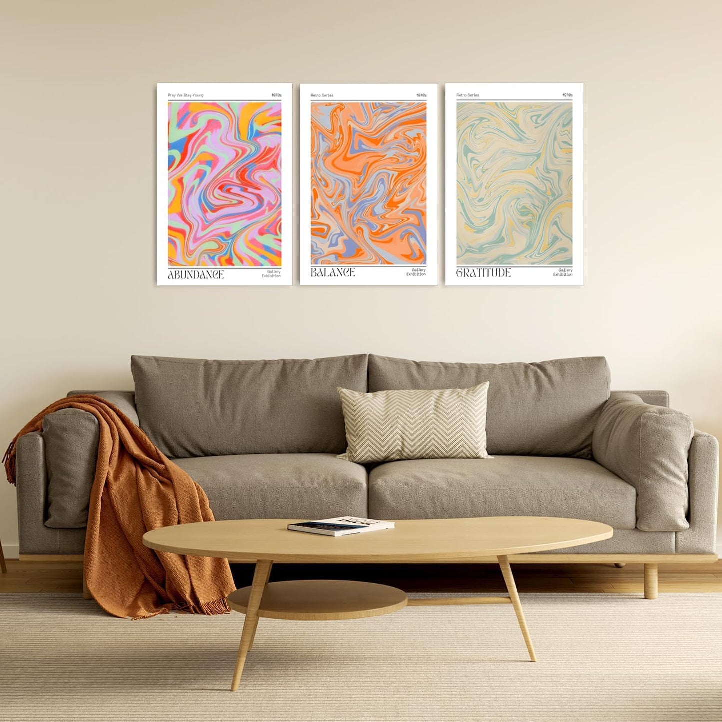 Hwetui Abstract Gradient Posters Retro Colourful Aura Canvas Wall Art Trendy Psychedelic Prints Minimalist Preppy Painting Pastel Picture Home Decor Aesthetic for Living Room12''x16''x3 Unframed