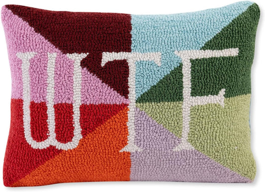 FURBISH Hook Decorative Throw Pillow - WTF - 12"x16" - Small Embroidered Designer Pillow for Living Room, Couch, Sofa, Chair & Bed - Eclectic Home Decor