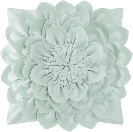 Decorative 3D Flower Throw Pillow Covers Handmade Pillowcases for Sofa Bed Home Room Decor 18 x 18 Inch Apple Green