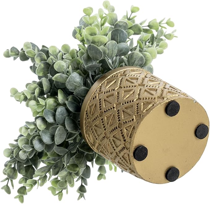 MyGift Artificial Eucalyptus Plant in Modern Gray Concrete Pots with Geometric Embossed Pattern (1, Gold)