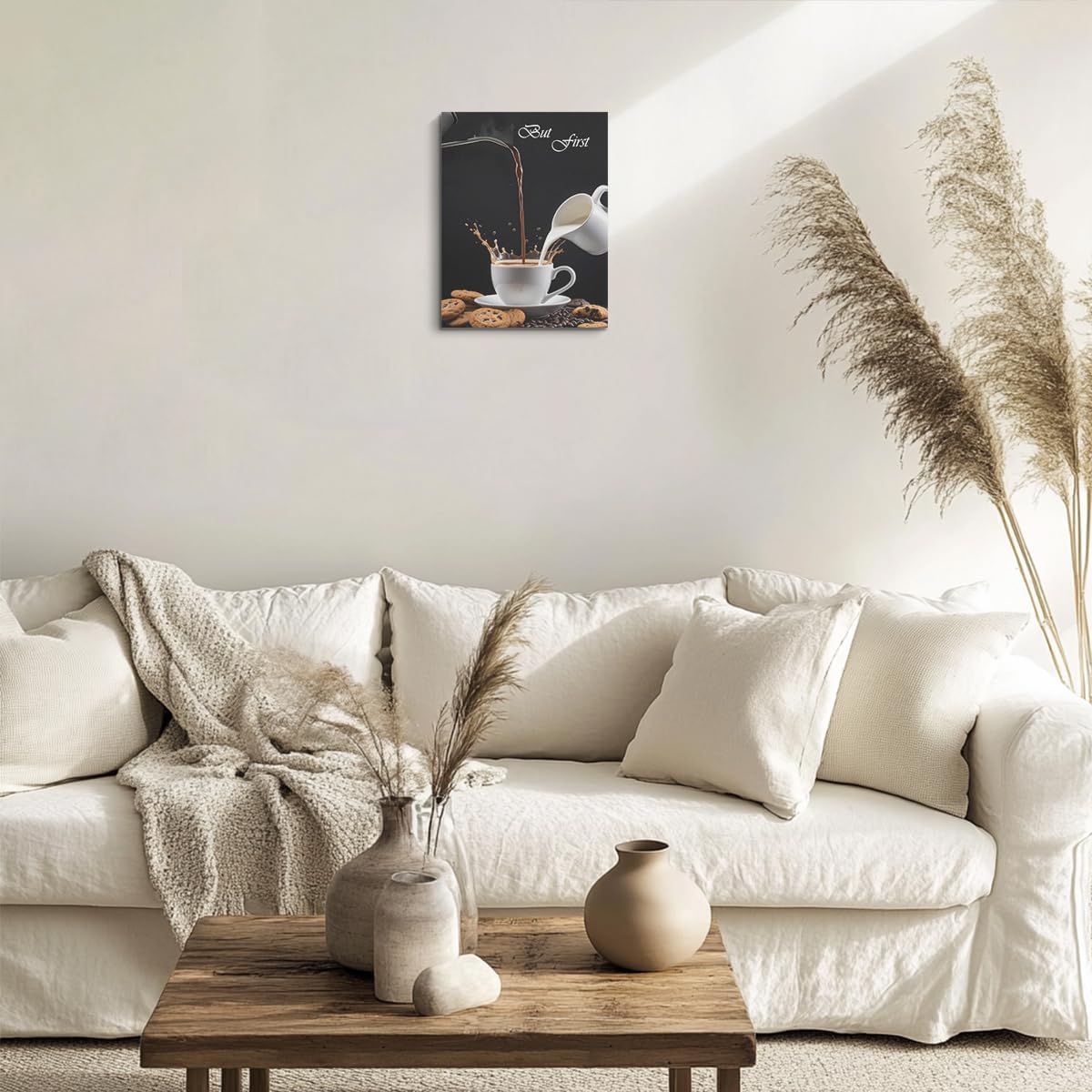 HZMLYDJ Coffee Bar Wall Art Decor, But First Coffee Bar Sign Kitchen Frames Art Pictures Canvas Dining Room Office Wall Decor Christmas Housewarming Gifts Modern Decorations