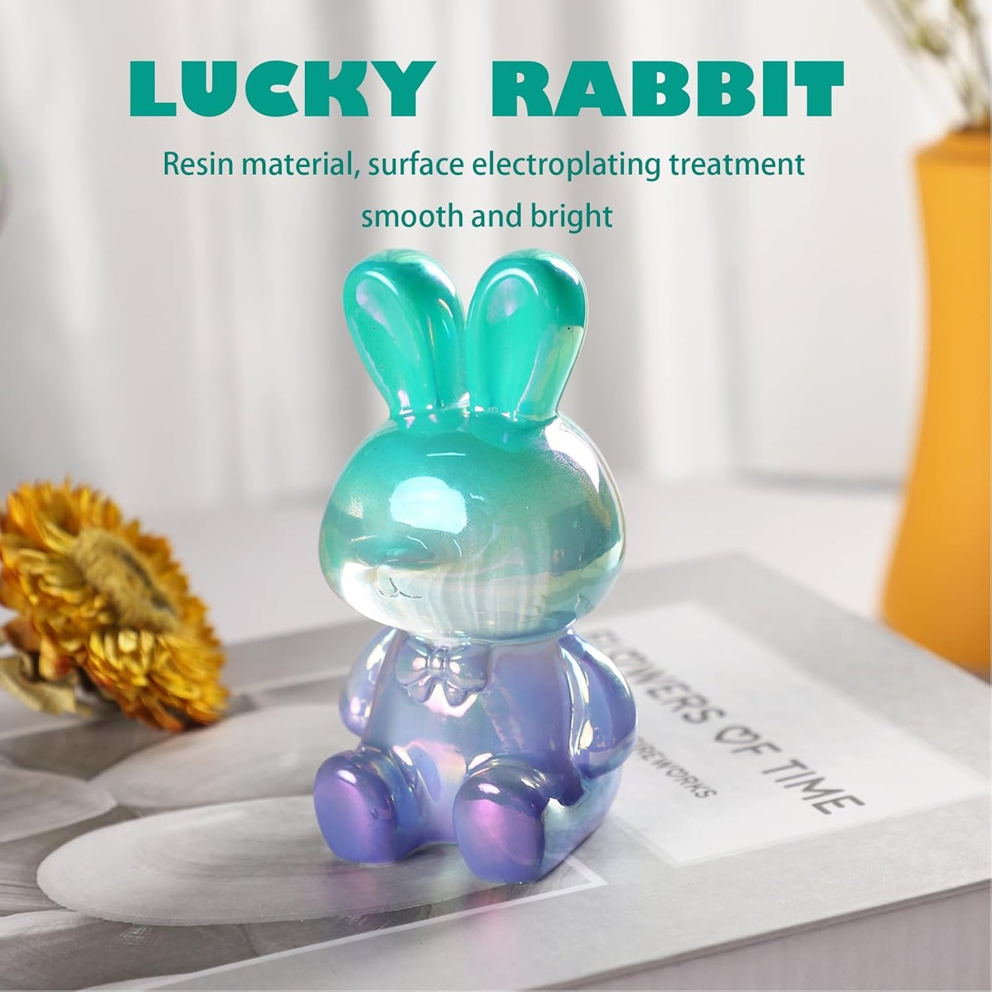 Home Decor Lucky Rabbit Figurine Tabletop Decor Animal Statue Ornaments Shelf Decorations Small Sculpture for Living Room Bedroom Office Desktop Cabinets