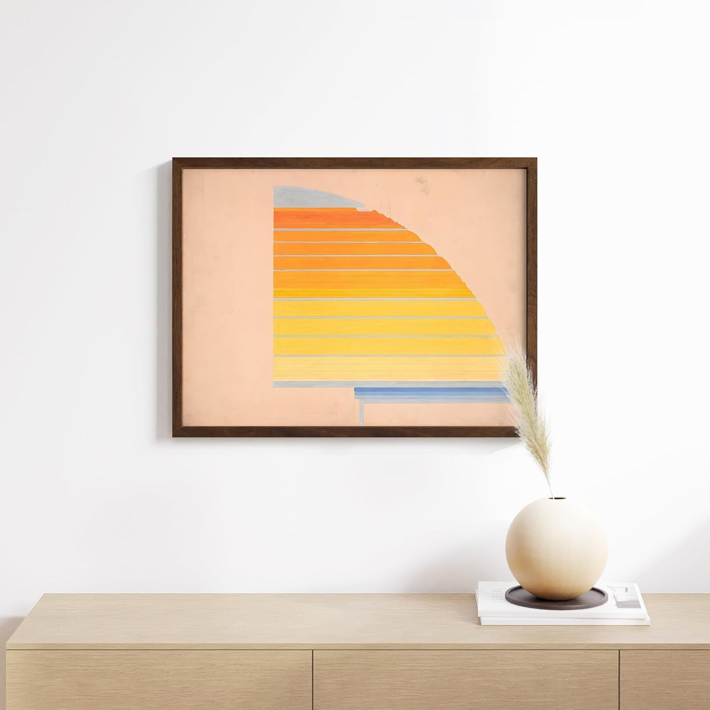 HAUS AND HUES Colorful Abstract Wall Art - Minimalist Retro Picture for Living Room Decor, Red and Pink Modern Wall Art Painting (Winold Reiss, Walnut Frame, 12x16)