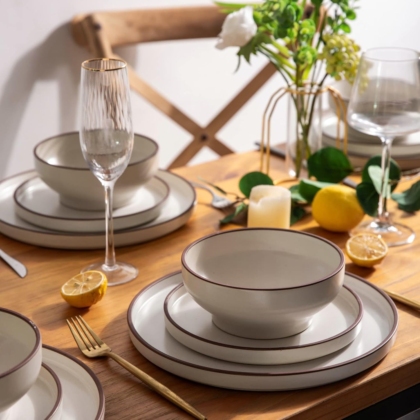 LERATIO Ceramic Plates,8.0 Inch Flat Salad Plates Set of 6,High Edge Modern plates for Kitchen,Microwave & Dishwasher & Oven Safe, Scratch Resistant Dishes Set-Matte White with Rim