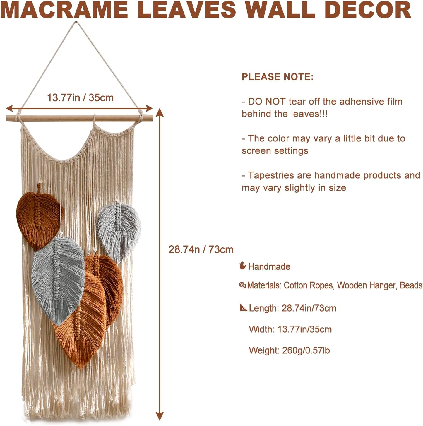 Macrame Leaves Tapestry Wall Decor- Bohemian Woven Tapestries Fall Leaves Wall Art, Large Boho Tassels Hanging Ornament Western Room Decor for Bedroom Living Room Dorm