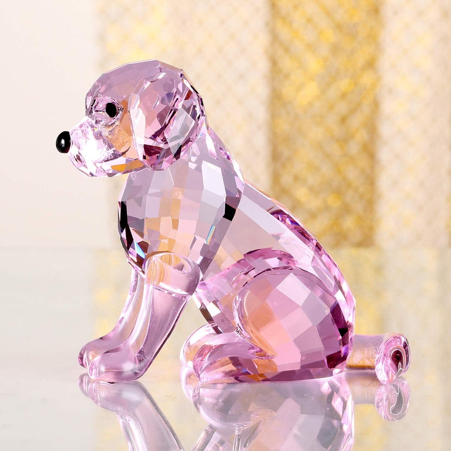 Crystal Labrador Dog Puppy Figurine Animals Lovely Craft Home Decor Ornaments Collectible Birthday Gifts (Pink)