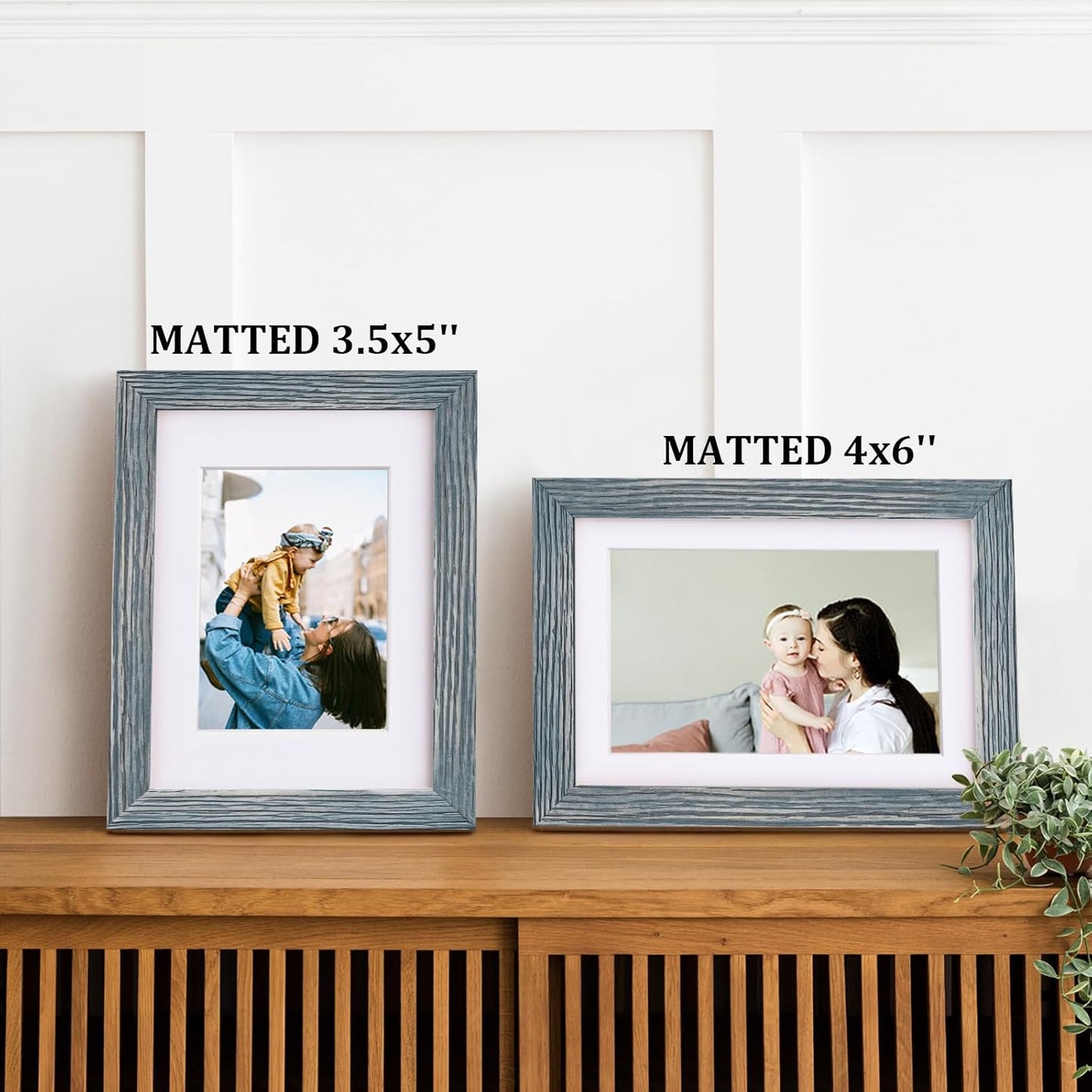Egofine 5x7 Picture Frames Set of 4, Made of Solid Wood Covered by Plexiglass 3.5x5 and 4x6 with Mat or 5x7 without Mat, for Table Top Display and Wall Mounting Photo Frame Rustic Blue