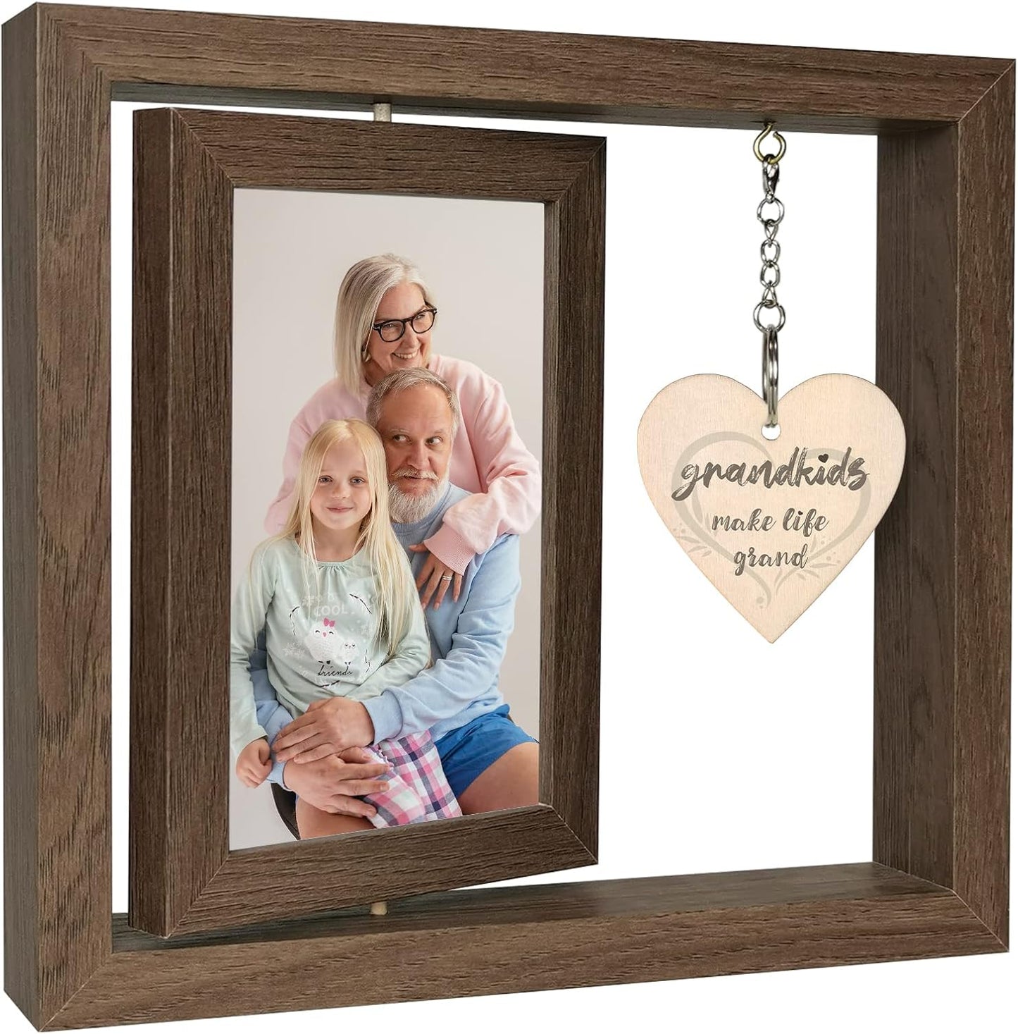 Grandkids Make Life Grand Grandparents Picture Frame, Rotating Floating Grandkids Photo Frame for Christmas Birthday, Display Two 4x6