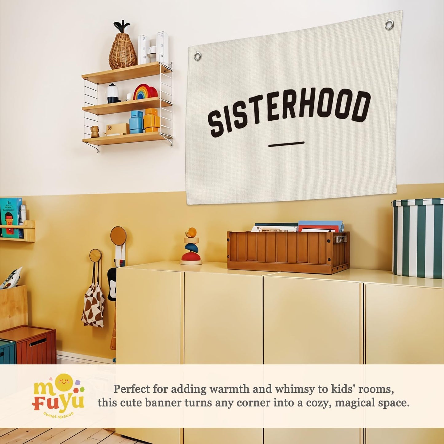 Long Live Sisterhood Nursery Canvas Banner,Girls Room Decor,Nursery Playroom Wall Decor for Girls Bedroom Toddler Decor Teen,Twins Bedroom Decor 30x20 Inch