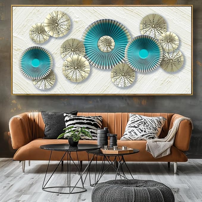 Wall Art Simple Wall Decor Teal Blue and Yellow Canvas Painting Abstract Wall Art for Bedroom Living Room Dining Room Home Office Decor 20"x40" with Framed