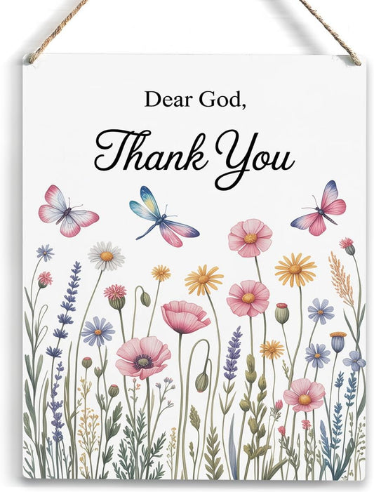 Dear God, Thank You Decor sign, Bible Verses Christian Prayer Room Wall Art Wooden Hanging Plaque 10 x 8 Inch, for Office Bedroom Living Room Home Decor Gifts