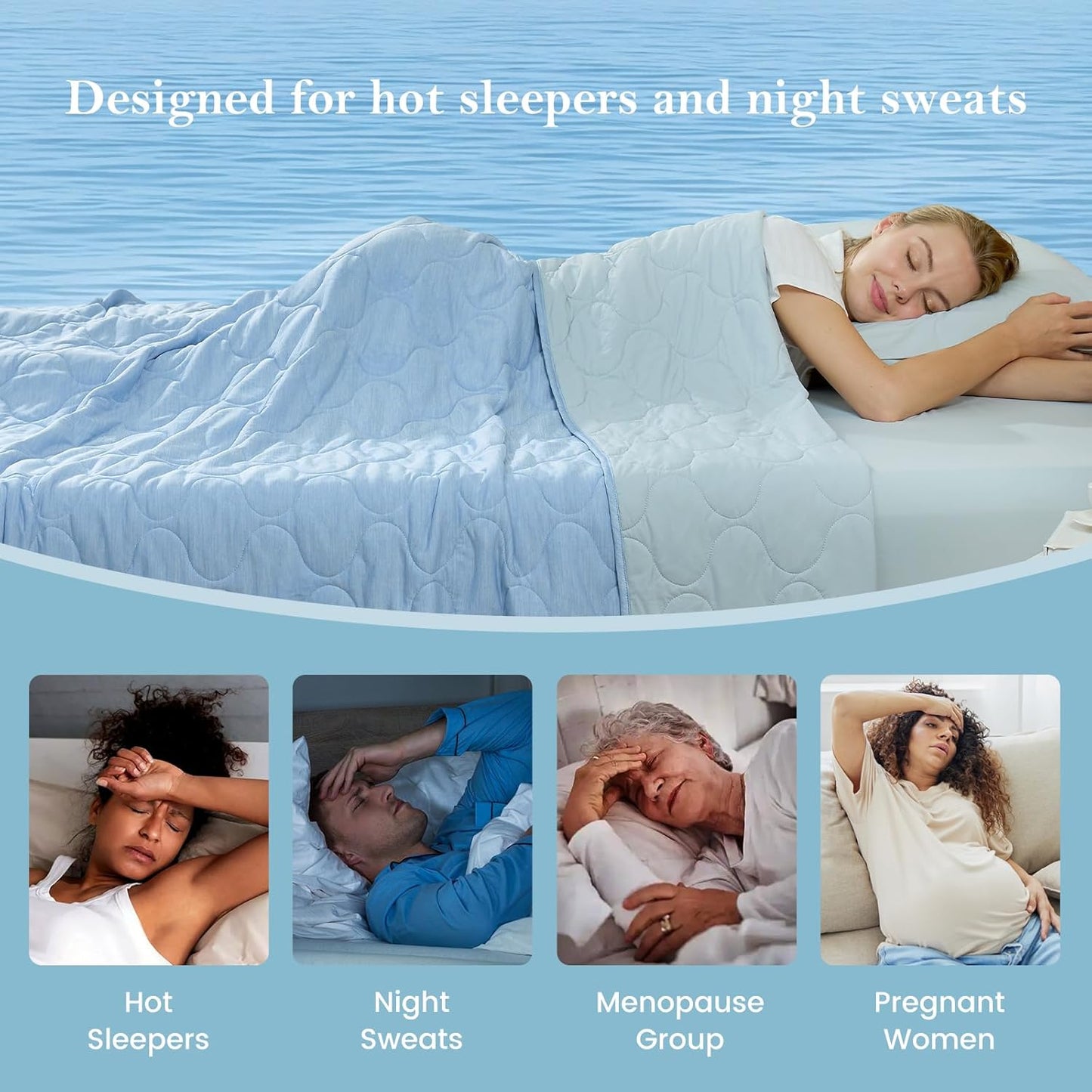 Cozy Bliss Cooling Dual-Sided Blanket for Hot Sleepers, Q-Max>0.46 Lightweight Soft Breathable All Seasons Double Side Cooling Throw for Night Sweats (Cool Blue, 40"x60")