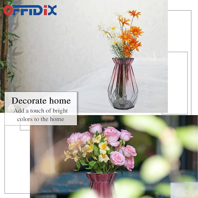 OFFIDIX Glass Vase Gradient Multicolor with Geometric Faceted Design Floral Vase for Weddings, Events, Decorating, Arrangements, Flowers, Office, or Home Decor