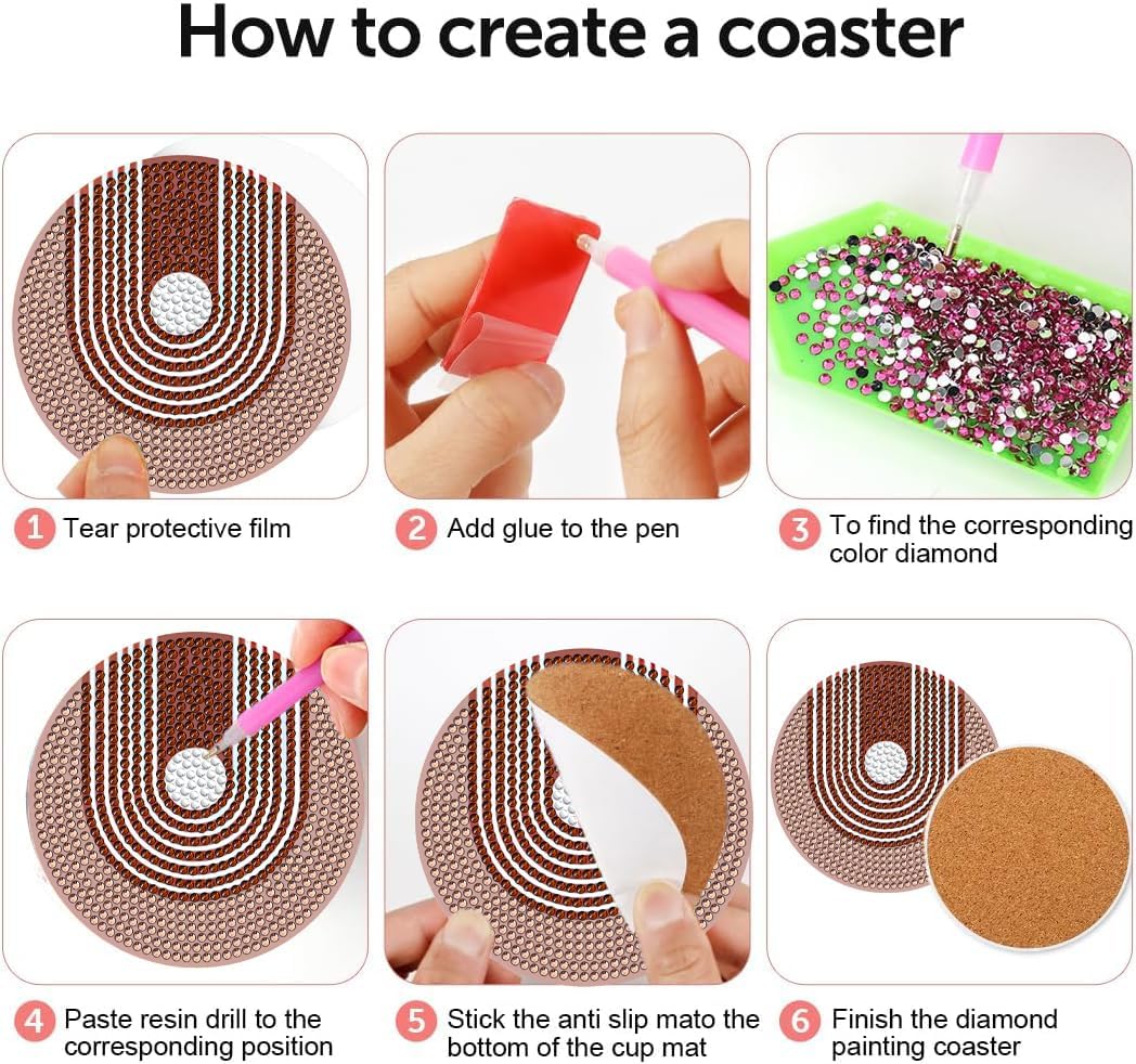 DOTSOPS 8Pack Landscape Diamond Painting Coaster with Holder 5D Diamond Art Kits for Adults Round Full Drill Beginners Gem Dots Craft Arts Supplies Party Home Decor Abstract