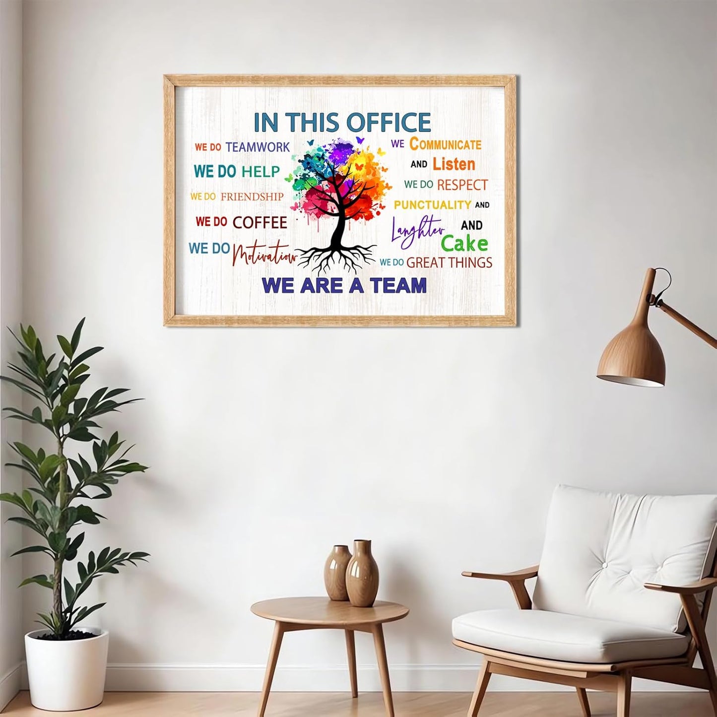 In This Office We Are A Team Wall Decor 24x18 Inch Frame Office Inspirational Wall Art, Motivational Teamwork Wooden Hanging Sign