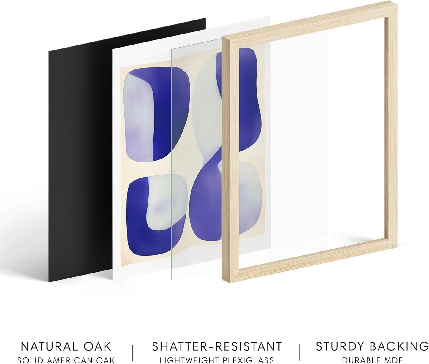 HAUS AND HUES Modern Abstract Wall Art - Blue and Green Living Room Art, Modern Artwork for Walls, Minimalist Picture for Living Room(Blue Tribal Shapes 2, Beige Frame, 16x20)