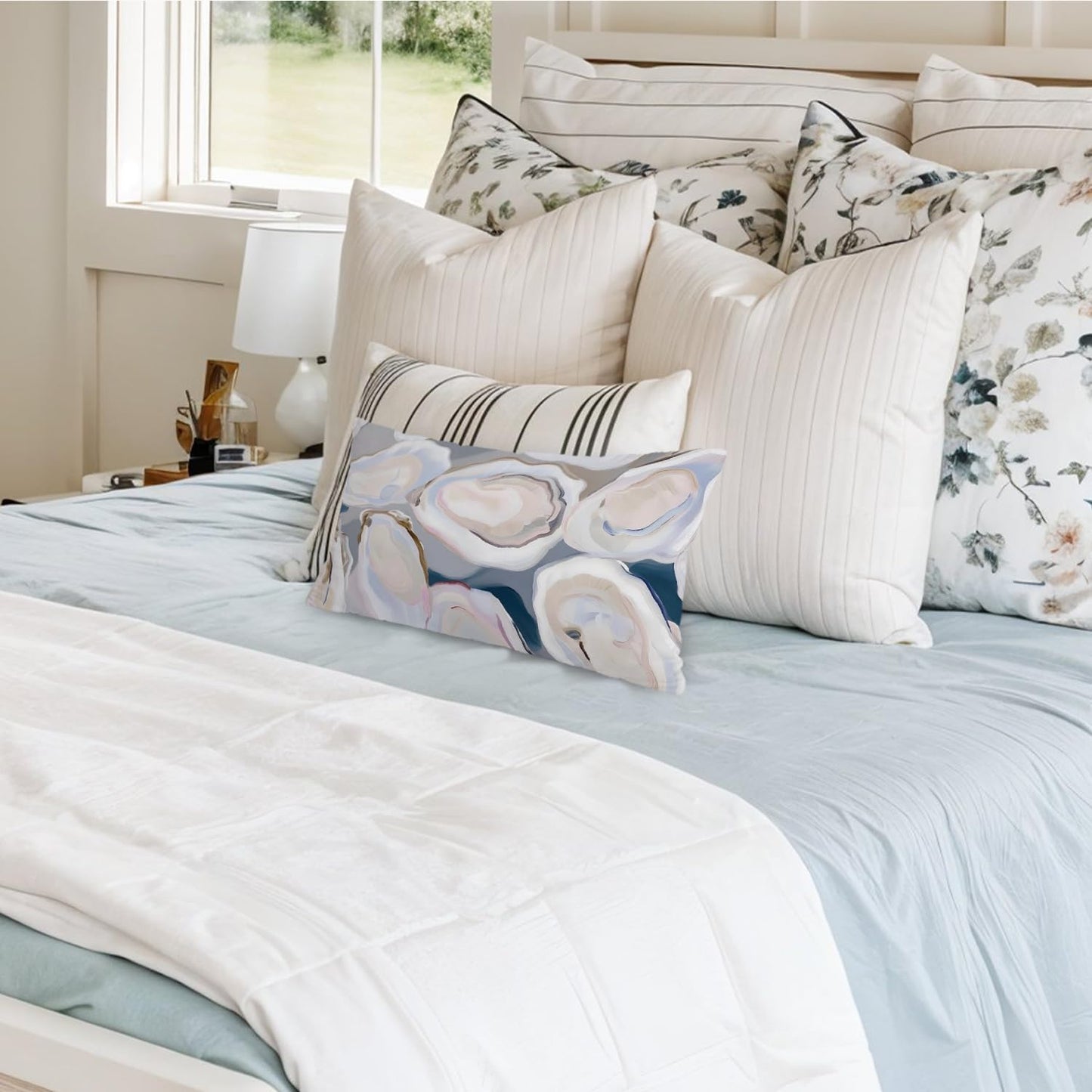 Coastal Beach Room Decor 12x20 Pillow Cover, Ocean Coastal Beachy Oyster Decorative Lumbar Pillow Covers for Bedroom Living Room Home Sofa Couch