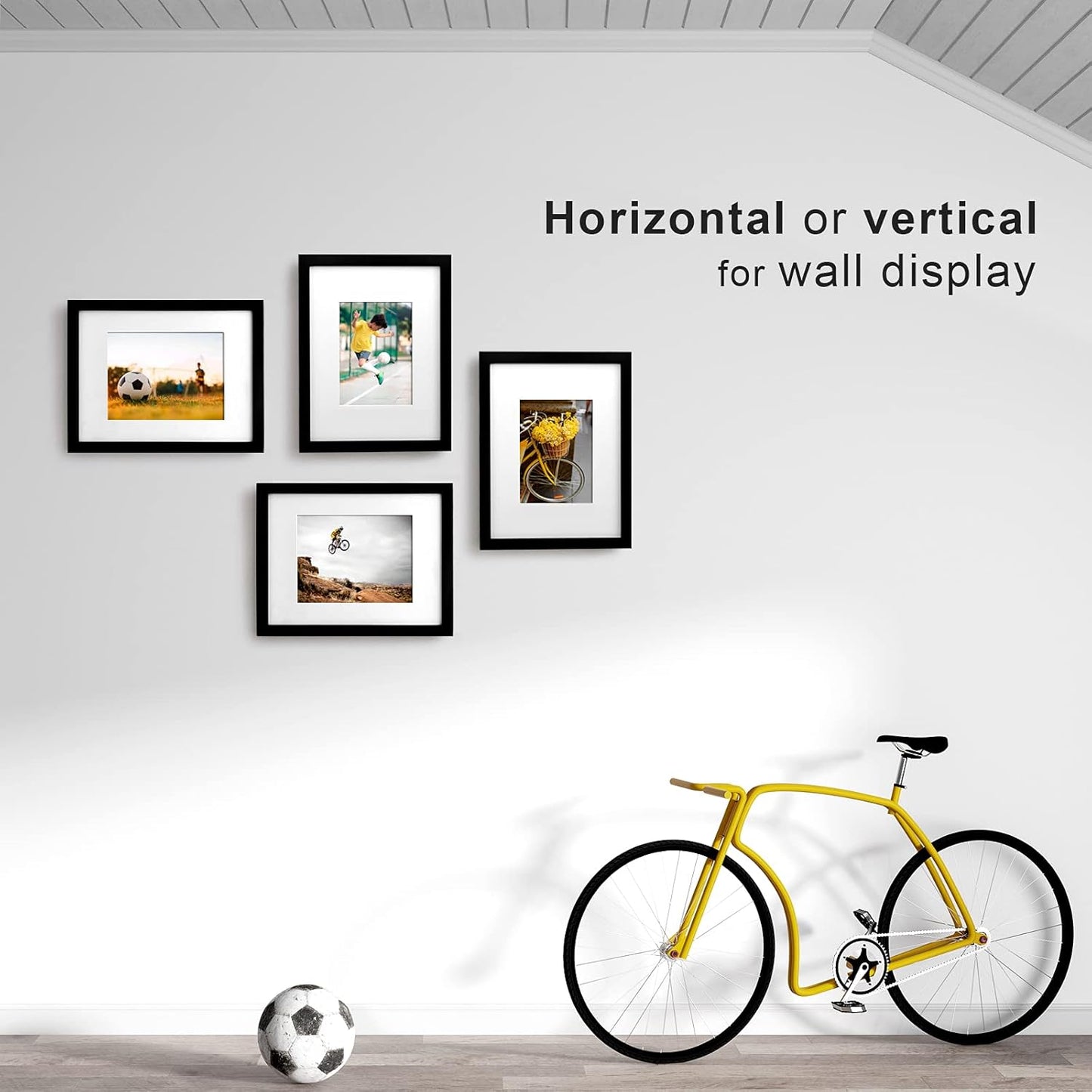 Egofine 9x12 Picture Frames Set of 4, Made of Solid Wood Covered by Plexiglass 5x7 and 6x8 with Mat or 9x12 without Mat, for Table Top Display and Wall Mounting Photo Frame Black