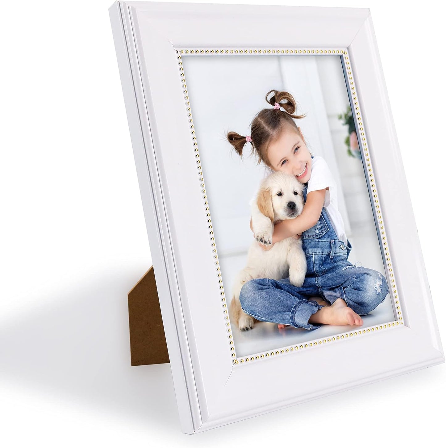 GraduationMall 5x7 Picture Frames, Real Glass, Display Photos for Wall or Tabletop, White with Gold Beads, 2-Pack