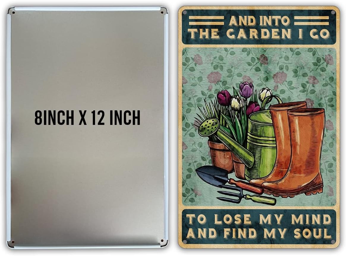 Funny Metal Tin Sign Wall Art Decor - Retro 'Into the Garden I Go to Lose My Mind' Sign for Home Decor Gifts