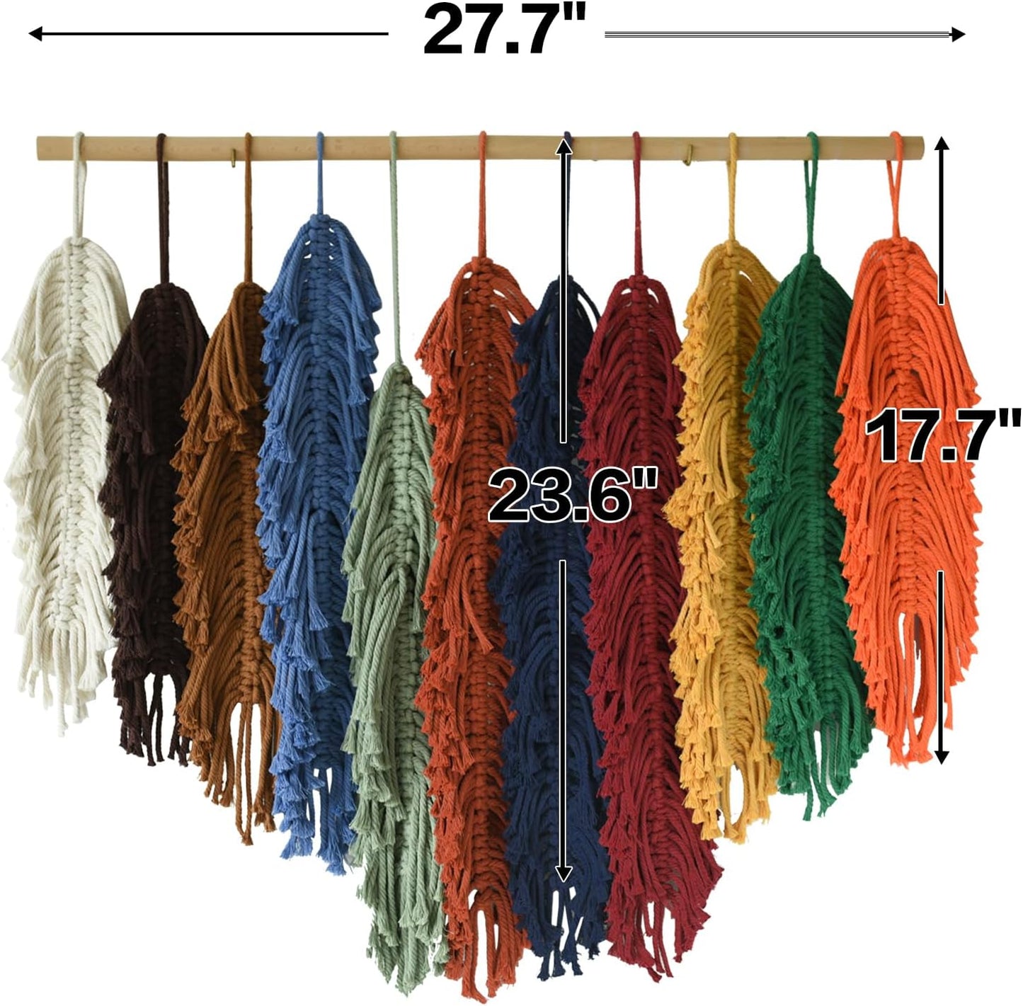 Jakalin Macrame Wall Hanging Leaf, Colorful Yarn Feathers Boho Wall Decor, Handmade Woven Tapestry for Bedroom, Nursery, Living Room, Boho Chic Fiber Art Wall Hanging 27.5" W x 23.6" L