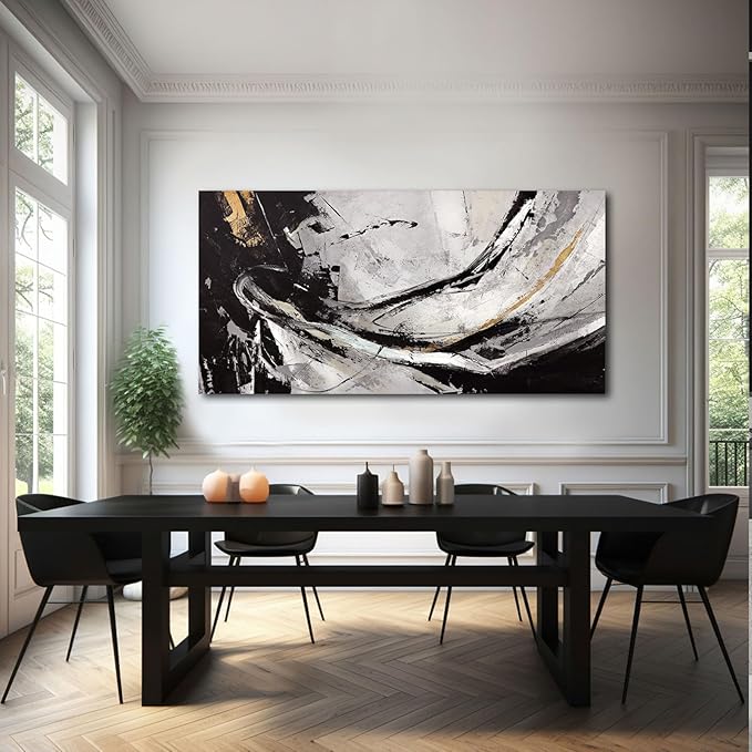 XIANSHOU Abstract Canvas Wall Art Gold Decoration Black Art for Living Room Bedroom Kitchen Home Wall Decor 29x58 Inch