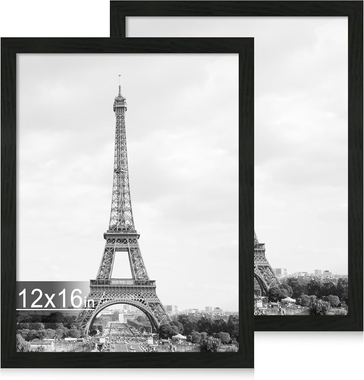iRahmen 12x16 Picture Frame Set of 2 with Plexiglass, Wood Black Poster Frames Display 12 x 16 Photos for Wall Mounting Horizontal and Vertical