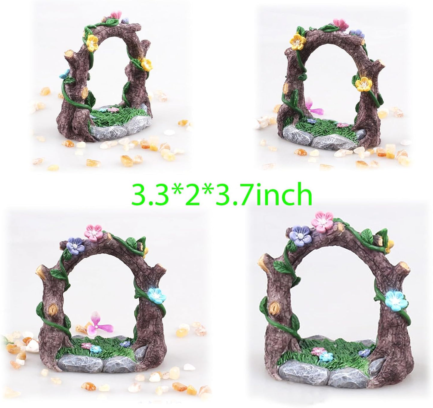 Kai Dream Miniature Fairy Garden Accessories Set, 4 Piece Resin Decorative Landscape Kit with Arch, Bridge, Bed and Slide, Floral Garden Ornaments