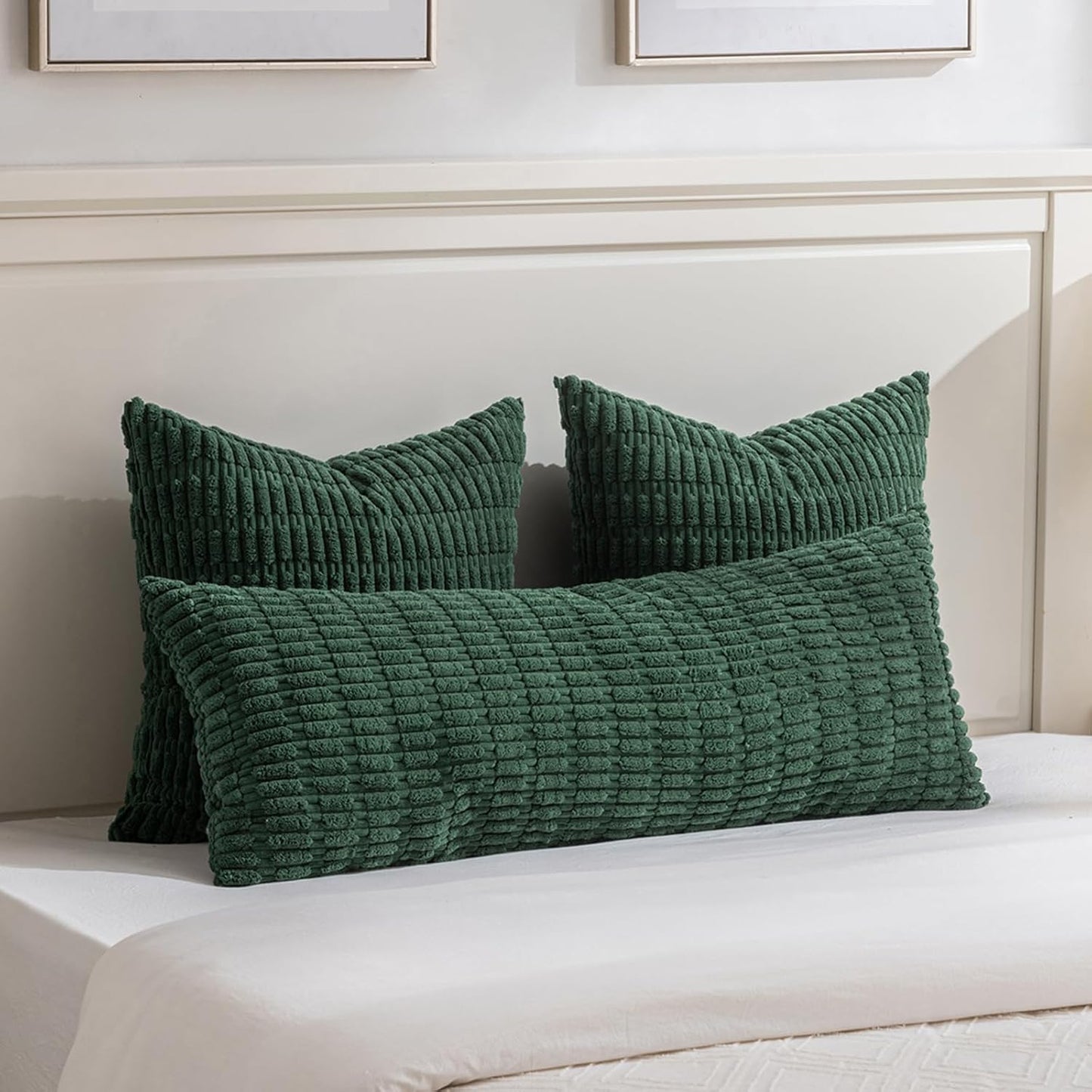 Fancy Homi 1 Pack Hunter Green Long Lumbar Body Decorative Throw Pillow Covers 20x54 Inch for Bed Couch Bedroom Bench, Soft Corduroy Rectangle Solid Forest Green Pillow Case 50x137 cm