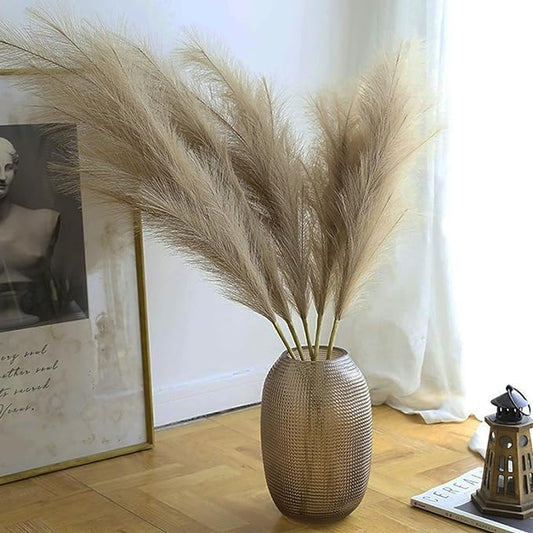 38" 10 Stems Faux Pampas Grass Decor - Tall Pampas Grass for Floor Vase Fluffy Artificial Pampas Grass for Boho Home Wedding Mothers Day Decoration（Brown）