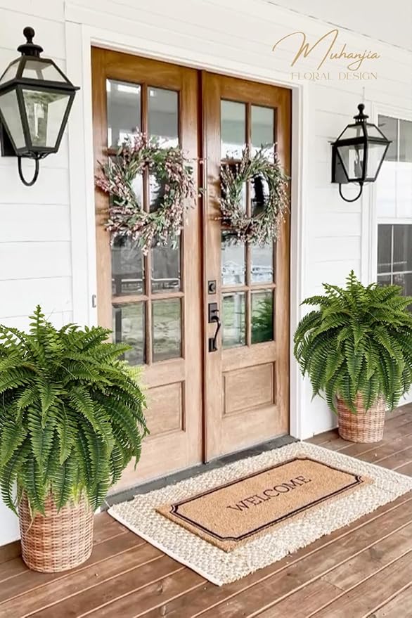 Silky Artificial Boston Fern Bush,48IN Fake Fern Large Hanging Plant That Look Real for Outdoors Home Decor,80Branches (Pack of 2)