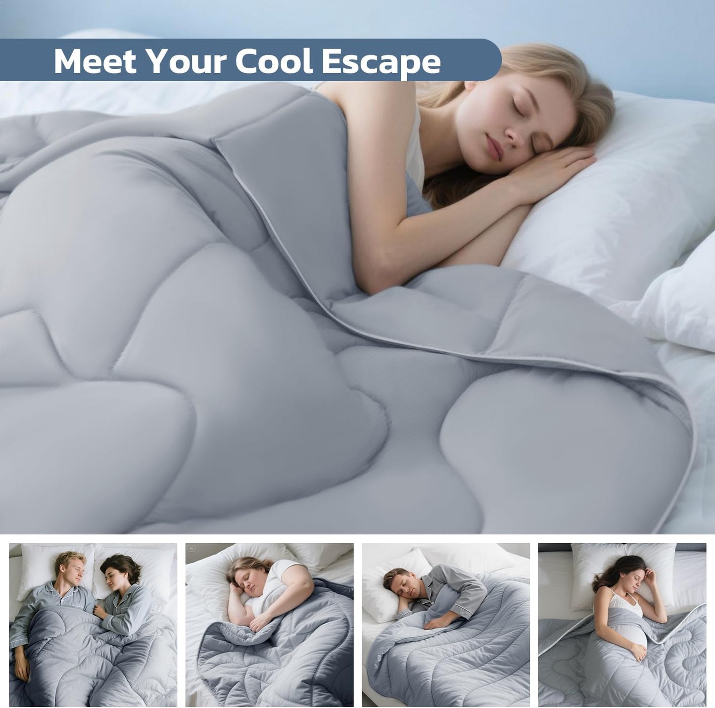 Degrees of Comfort Twin Cooling Comforter, Cooling Blanket for Hot Sleepers, Moisture-Wicking & Breathable, Upgraded Dual-Sided with Coolmax, Q-MAX＞0.4, 60 x 90 Inch, Grey