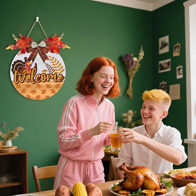 3D Welcome Fall Sign,Turkey Door Hanger Autumn,Hello Fall Door Wreath,Thanksgiving Day Wall Decoration,Maple Leaves Harvest Turkey Porch Sign for Home Farmhouse Yard Indoor Office Party