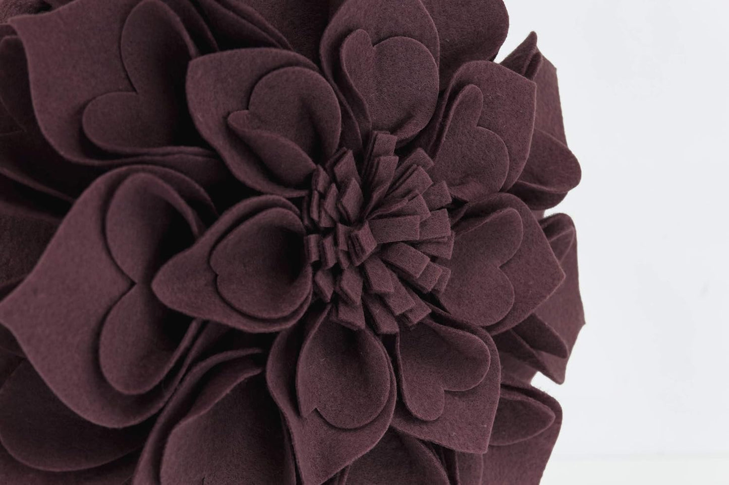 Fennco Styles Handmade 3D Heart-Shaped Petals Flower Decorative Throw Pillow Cover Only - 13" Round Wine Floral Pillow Case for Couch, Home Décor and Holiday, Housewarming Gift