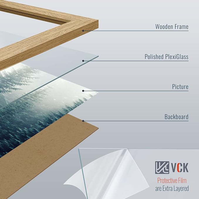 VCK 14x22 Picture Frame Set of 3 - Oak, Natural Solid Wood Poster Frame, Textured Exclusive Wall Gallery Frame