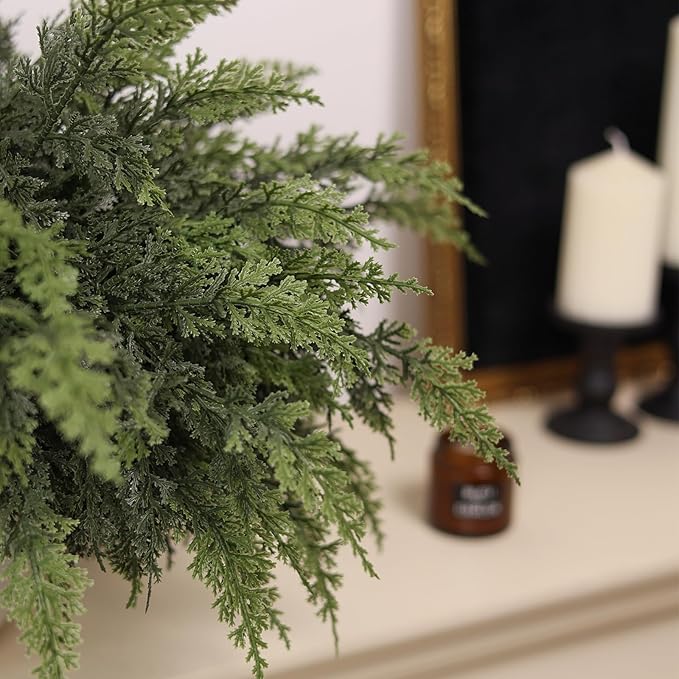 18" Real Touch Cedar Branches -24 Pcs, Artificial Christmas Cedar Branch Realistic Fake Pine Picks Faux Greenery Plants Stem for Vase DIY Crafts Garland Wreath Indoor Outdoor Home Decor