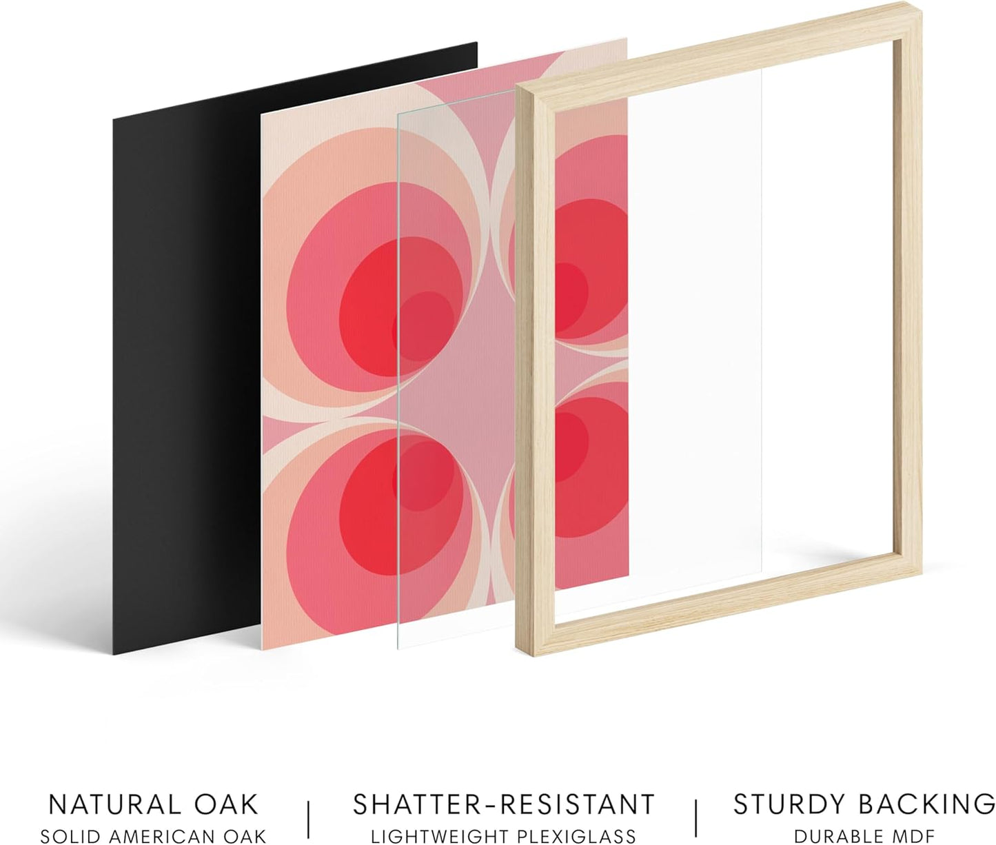 HAUS AND HUES Colorful Abstract Wall Art - Minimalist Retro Picture for Living Room Decor, Red and Pink Modern Wall Art Painting (Pink Mod, Beige Frame, 24x36)